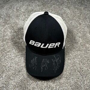 SIGNED Bauer New Era 39THIRTY Trucker Hat Mens Small Medium Black White Mesh Cap